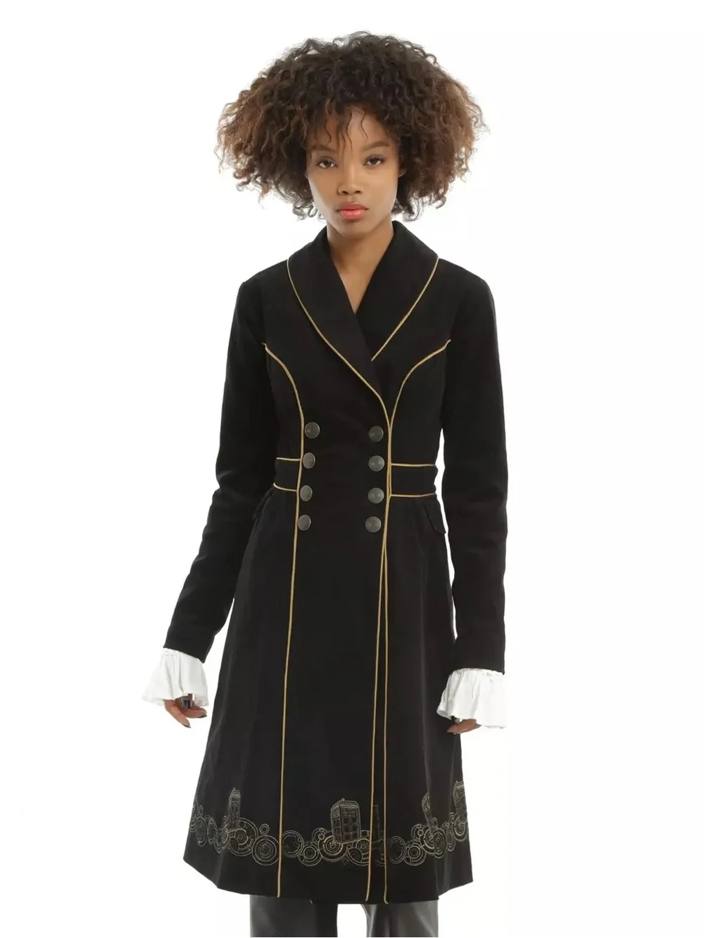 Hot Topic BBC Dr Who Embroidered Tardis Corduroy Trench Coat Cosplay Women’s M